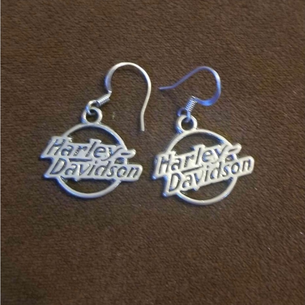 Harley Davidson Dangle Fish Hook Earrings